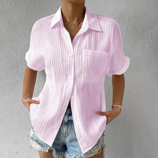 

Женские футболки с воротником с лацканами, впитывающие пот, удобные стильные повседневные плиссированные женские рубашки, уличная одежда XXXL синий