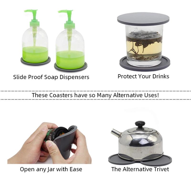 6Pcs 10cm Round Silicone Drinking Coaster Set Non-slip Home Office Table Decor Cup Pad Glass Beverage Holder Pad Decor Table Mat