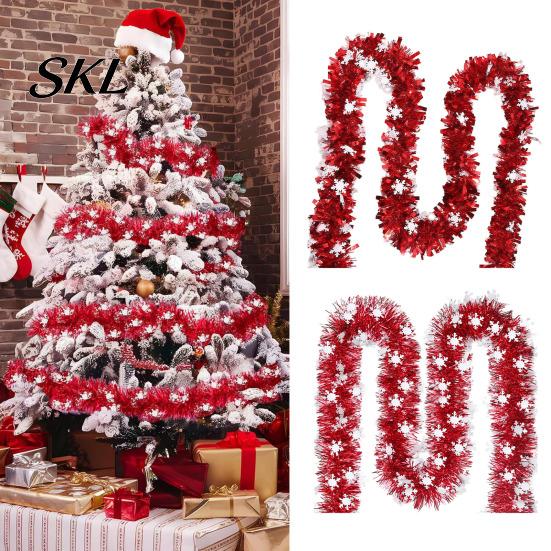 Snowy Winter Tree Ornaments 78 Inch Red Christmas Tinsel Garland, Holiday Shiny Metallic Foil Twist Garland Flexible Hanging for Party with Snowflake