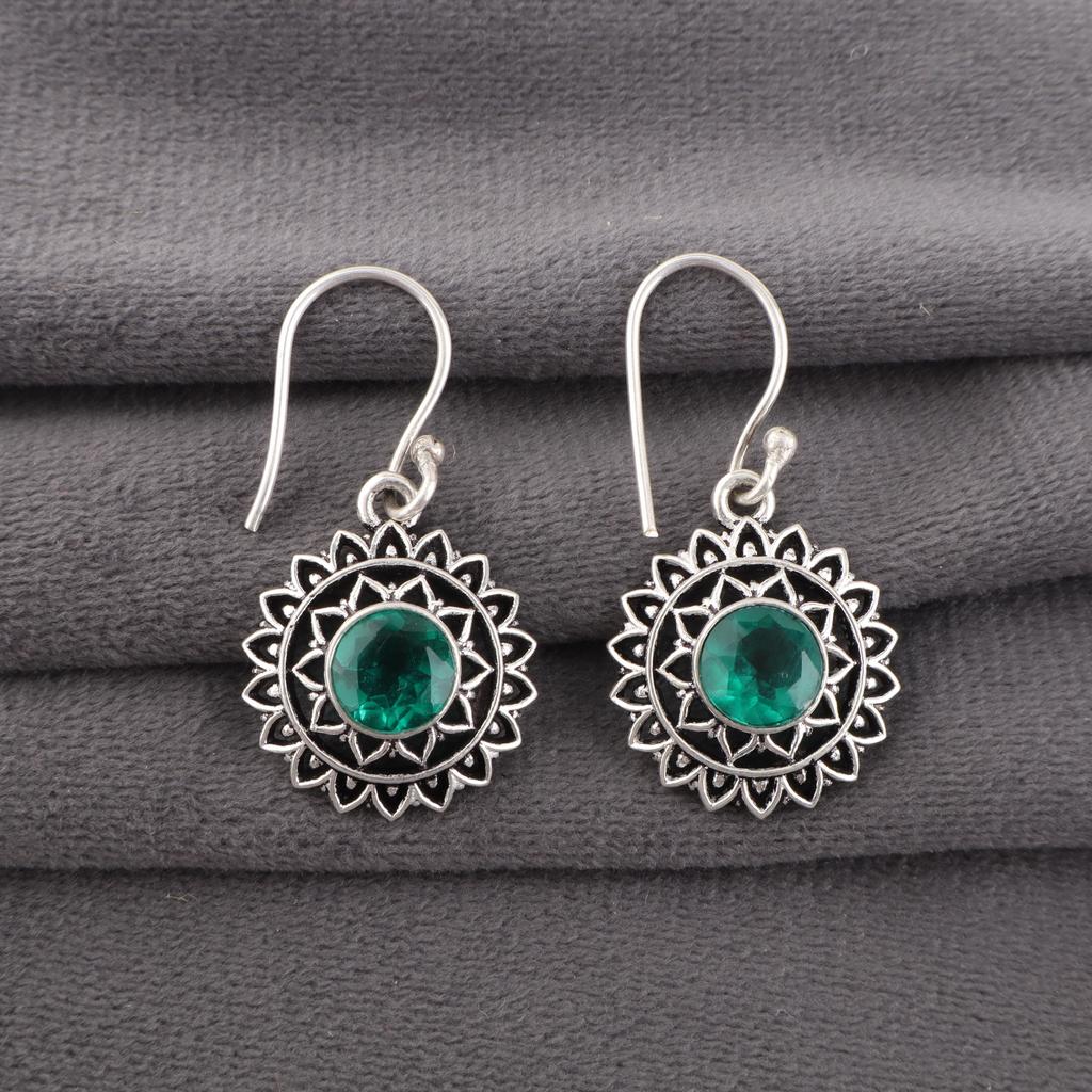 Green Emerald Gemstone Earring Jewelry, Handmade Gorgeous Silver Earring, 925 Sterling Silver Jewelry For Wedding Gift