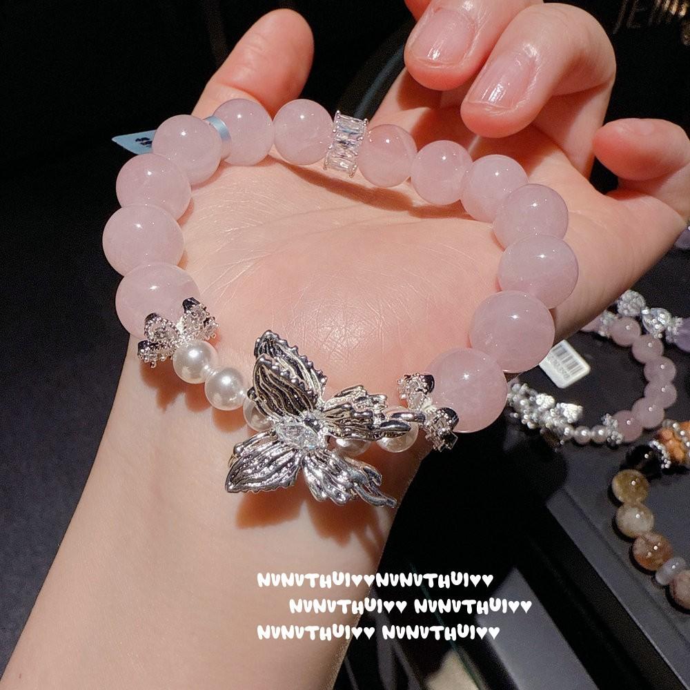 Flower Silk Color, Amethyst Small Waist Gemstone Bracelet, Zixia Fairy, Red Glue Flower White Crystal Bracelet, Set.