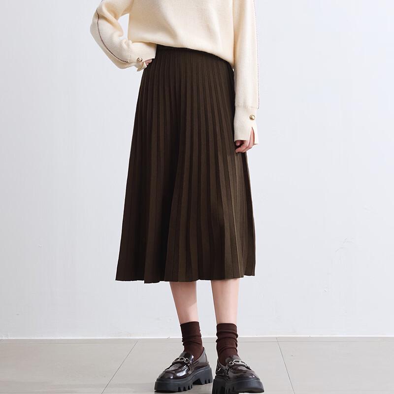 Betu Women's Winter Knitted Pleated Midi Skirt 2410T77
