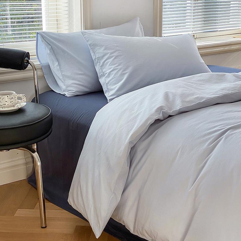 Set de patru piese din bumbac pur din bumbac spălat din două piese, în stil nordic, de culoare uni