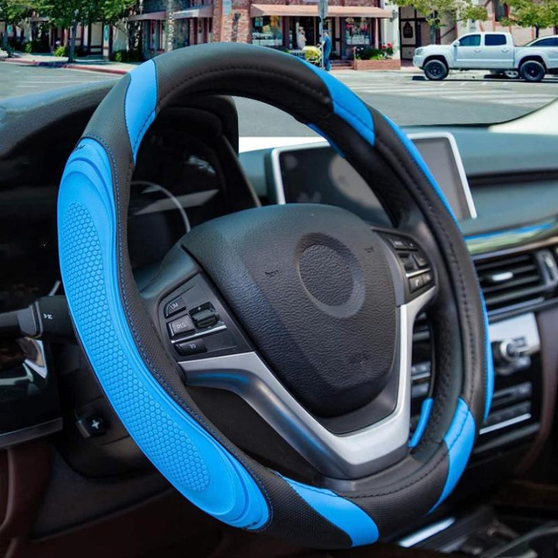 Fashionable Splicing Car Steering Wheel Cover Leather Handle Cover Concave Convex Massage Design Suitable for All Seasons