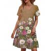Women's Casual Fashion V-Neck Short Sleeve Floral Print Dress