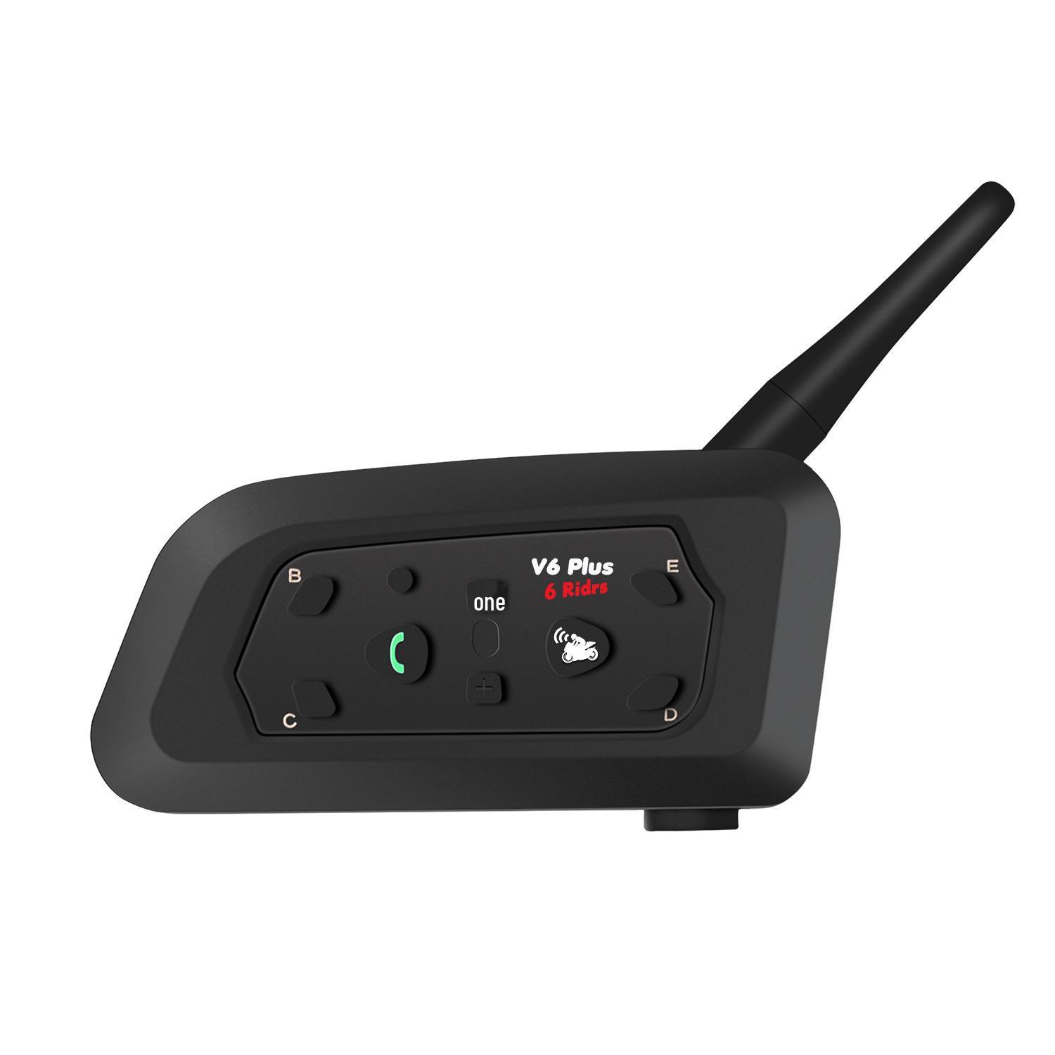 V6Plus Bluetooth Helmet Intercom: 1-to-5 Full Duplex, 1500m Range Single Pack (One Set)