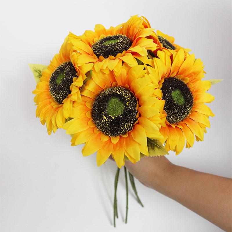 5PCS Artificial Sunflowers Bouquet Flowers Fake Decoration for Outdoor Garden Home Decor Wedding Graduation Party Arrange Flower