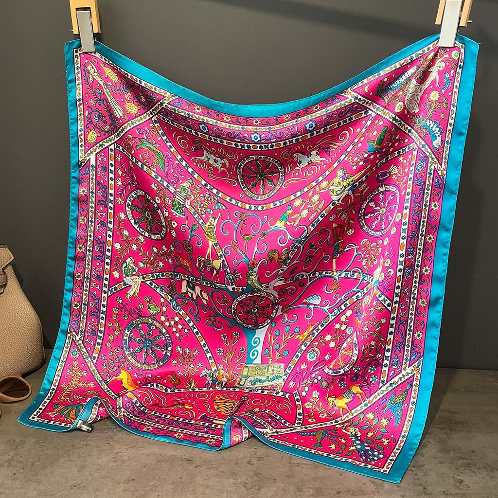  Luxury Floral Print Silk Square Scarf Women Soft Satin Kerchief Hairband Head Hijab Lady Headband Foulard Bag Ribbon