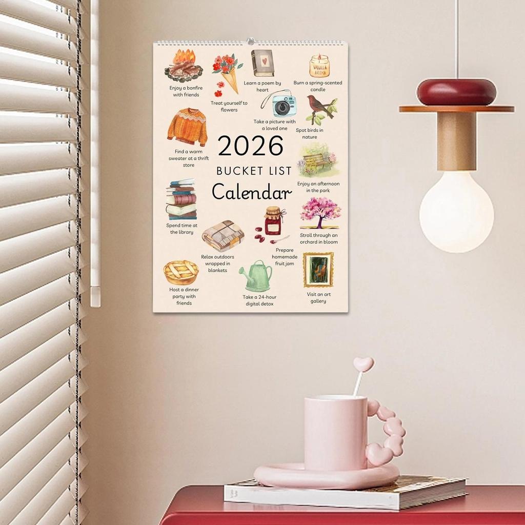 2026 Wall Calendar 12-Month Wish List Calendar Inspirational Goal Planner With Motivational Illustration Monthly List Wall Decor
