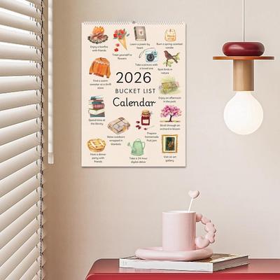 2026 Wall Calendar 12-Month Wish List Calendar Inspirational Goal Planner With Motivational Illustration Monthly List Wall Decor