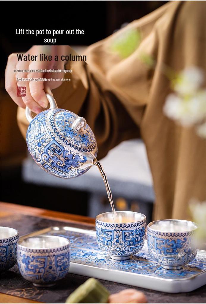 2025 Silver-Plated Ceramic Gongfu Tea Set with Teapot and Cups in Gift Box