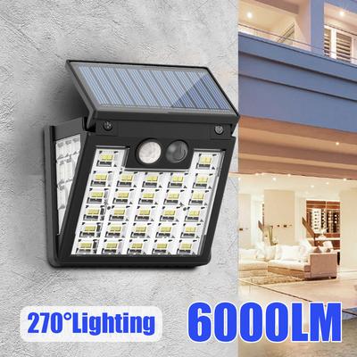 6000LM Luci Solari Impermeabili da Esterno Giardino Super Luminose con Sensore di Movimento Luce da Parete Faretto ad Energia Solare Lampada di Sicurezza 3 Modalità