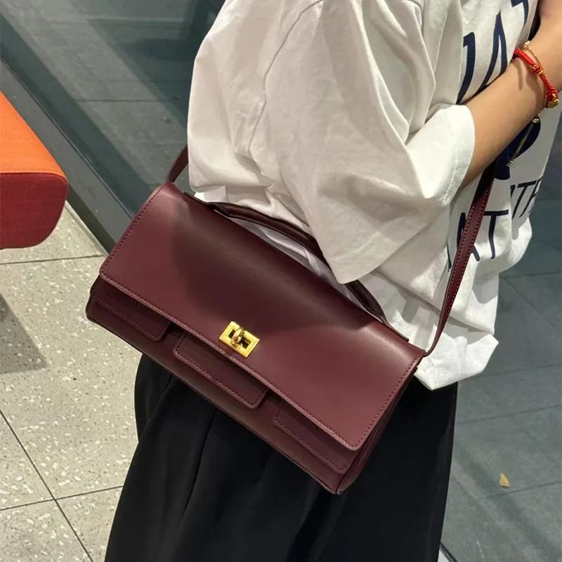 Women s High-end Shoulder Handbag Exquisite Lock- Evening Bag Genuine Leather Casual Underarm Bag, Commuting Bag, Large Purse