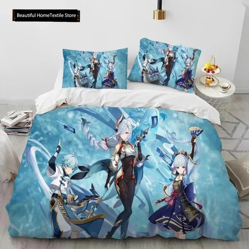 Anime Genshin Impact Hra Ložní souprava Chlapci Dívky Velikost Twin Queen Povlak na přikrývku Povlak na polštář Postel Děti Dospělí Domácí textil