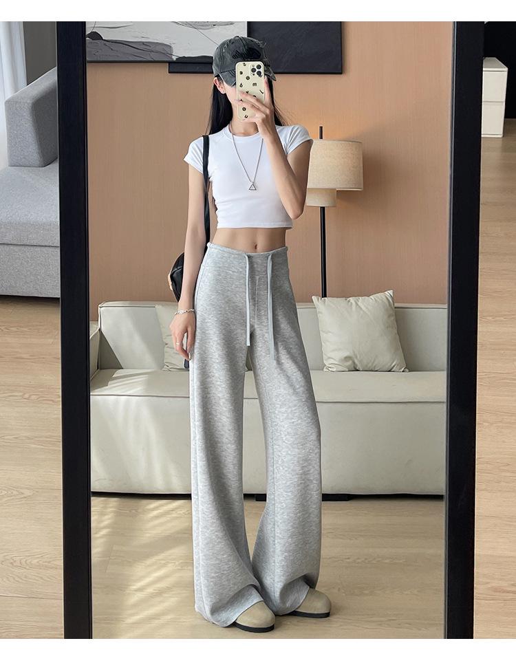 Women's Summer 2025 High-Waisted Gray Joggers - Thin, Loose, Ice Silk, Narrow-Leg Pants