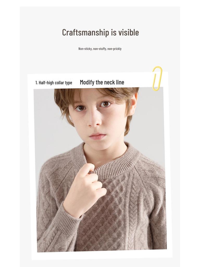 Men's and Kids' Thickened Pure Wool Turtleneck Sweater, Cable Knit Base Layer Pullover for Medium and Large Children