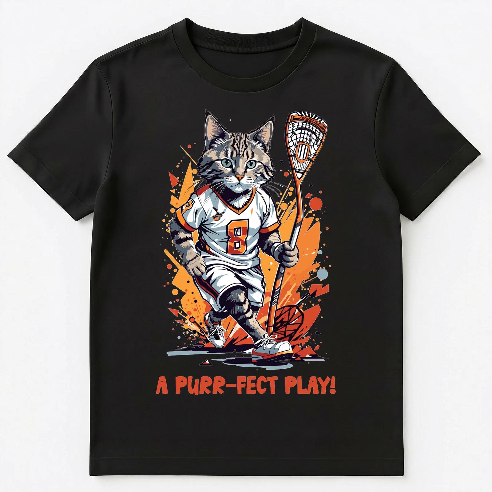 Cute And Funny Abstract Cat Lacrosse Player Pun Unisex T-Shirt S