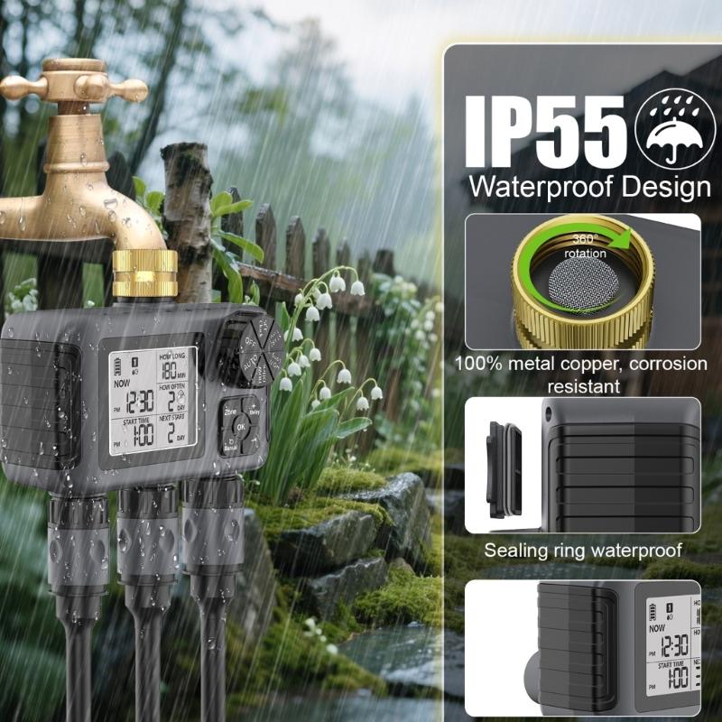 Programmable Double Channel Watering Timer For Gardens Adjustable Schedule High Visibility Screen Durable ABS Construction Irrigation Controller