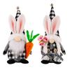 Adorable Black And White Checkered Bunny Ears Plush Doll Holding Carrot For Easter Decor