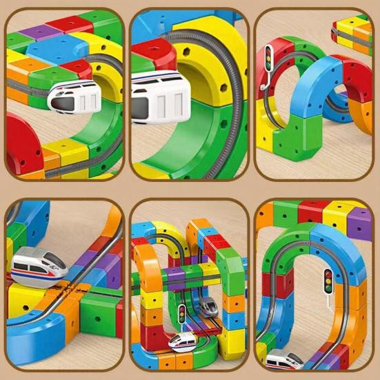 1 Set Çocuk Elektrikli Raylı Tren Oyuncak DIY Tren Yapı Bloğu Ray Yapım Kiti Küçük Çocuklar Erkek Kızlar Elektrikli Tren Ray Montaj Oyuncak