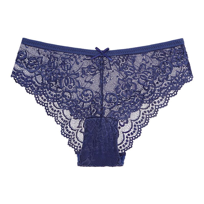 

Кружевные сексуальные женские трусики, бесшовное женское нижнее белье средней посадки, дышащие и удобные женские трусы для лета XXL темно-синий