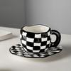 250ml Black and White Alternately Coffee Mug and Saucer Irregular Shape Ceramic Water Cup Office Breakfast Juice Milk Tea Cup