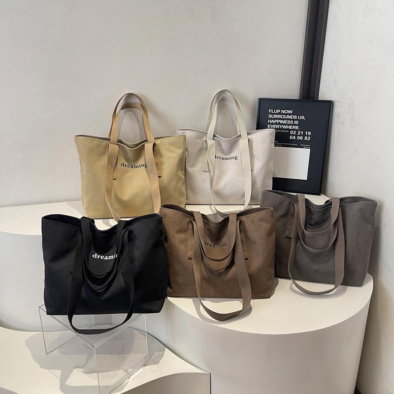 New Nyl Solid Color Zipper Letter Casual Tote Bag Large Capacity Commuting Durable Shoulder Bags Simple Versatile Bag