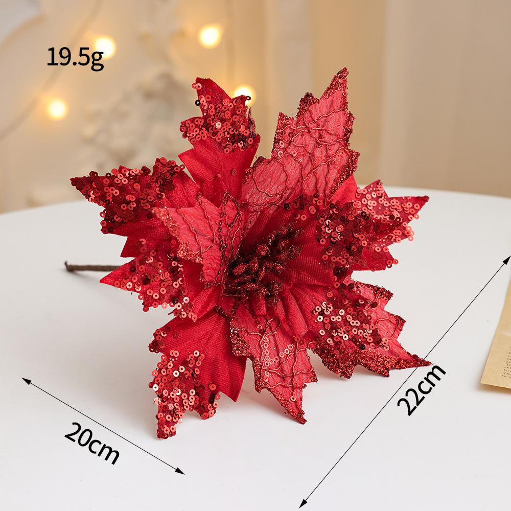 Christmas flower gold simulation Christmas tree decoration flower 20cm sequined flannel home decoration