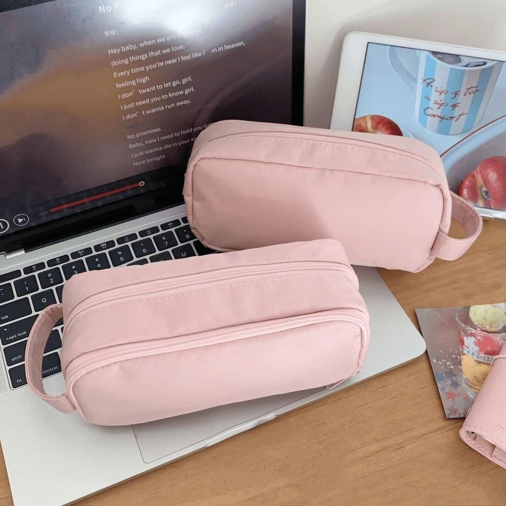 Desktop Storage Korean Pink Stationery Bag Large Capacity Solid Color Pencil Pouch  School