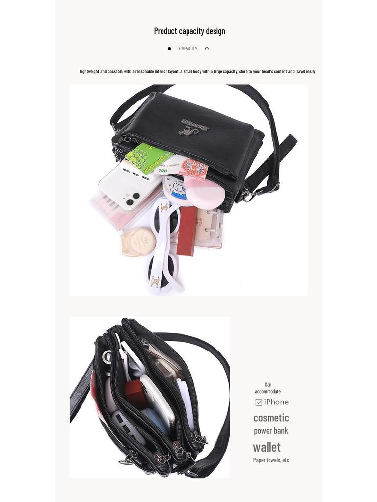 Trendig mjukt läder flerlagers damaxelväska/crossbodyväska