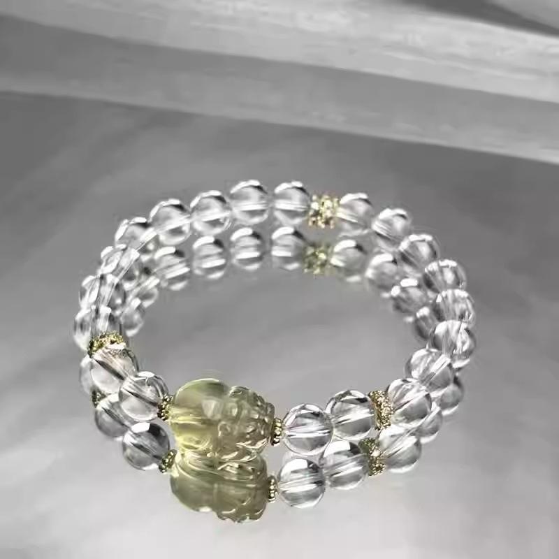 Natural yellow crystal Pixiu bracelet, fortune-attracting beads, white crystal bracelet, wealth-generating, high-end gift for girlfriend Pixiu White Crystal Brace