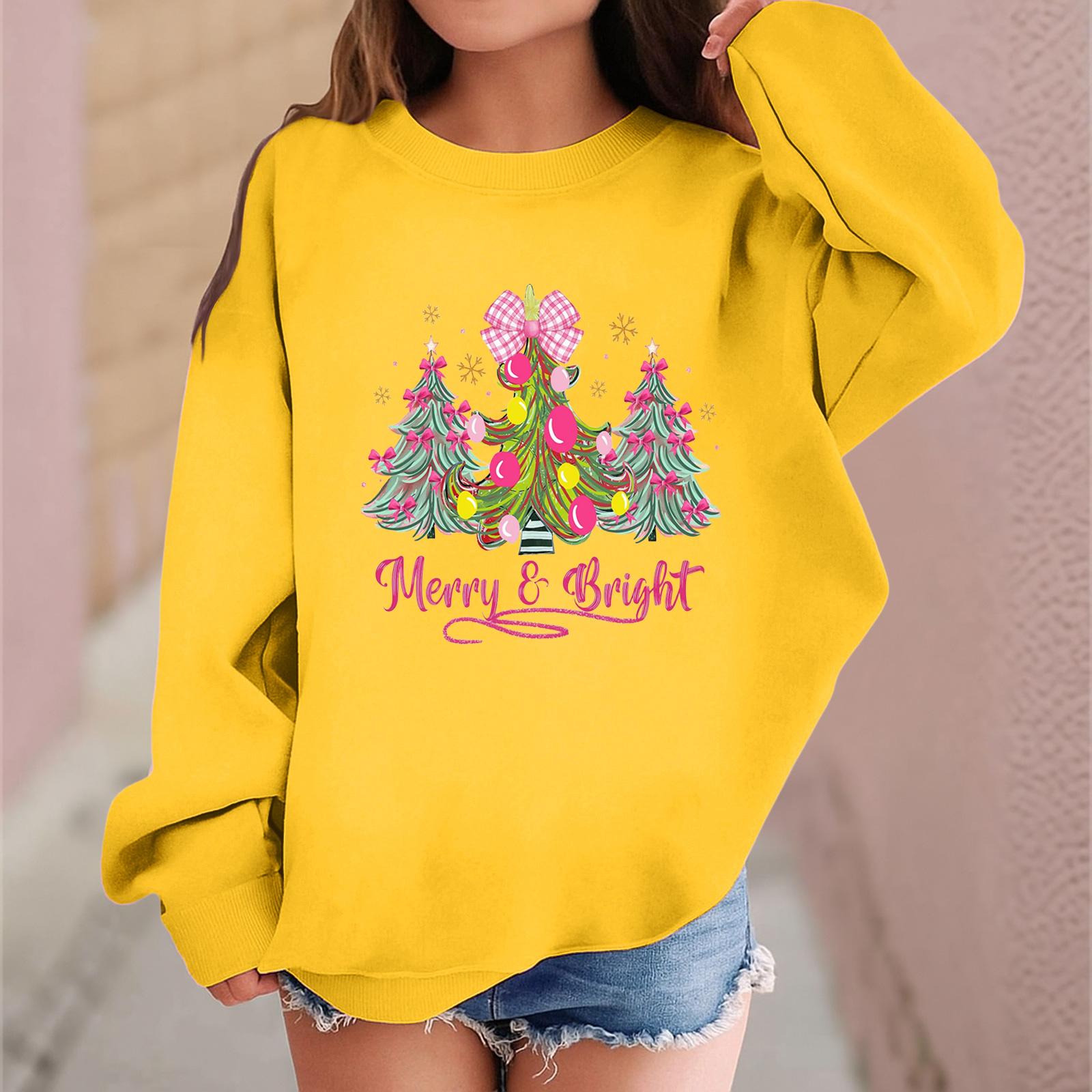 

Детский модный повседневный пуловер с длинными рукавами и свободного кроя с рождественским принтом 160 жёлтый