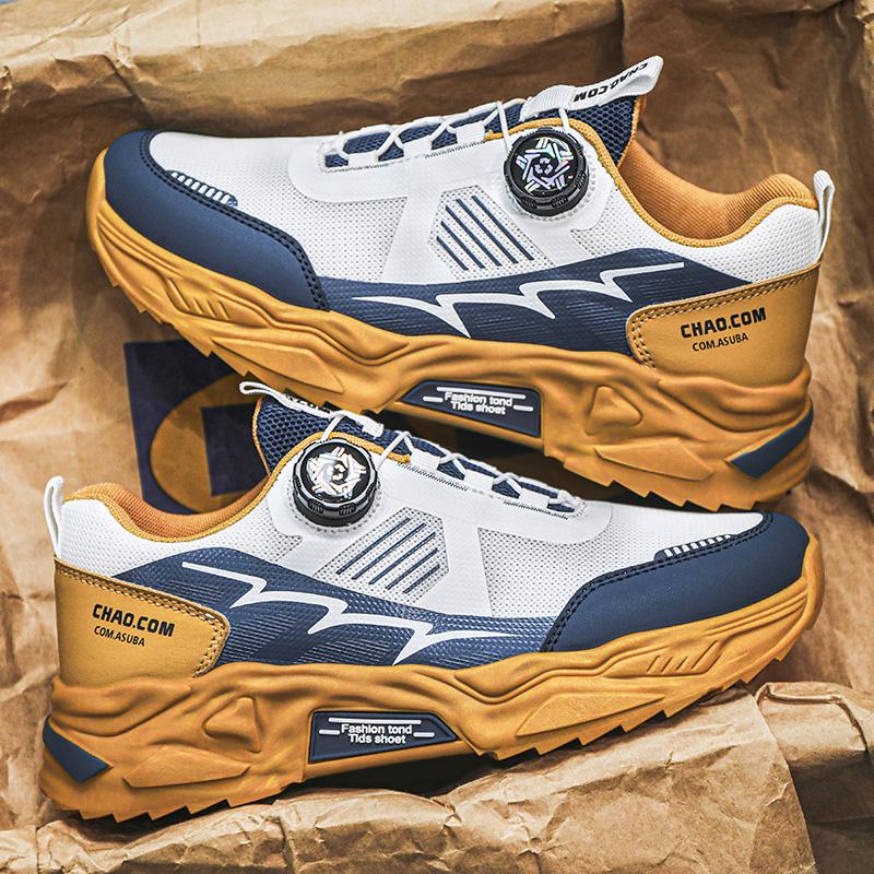 Men's Korean Casual Sports Shoes Four Season Soft Sole Rotating Shoelaces Running Shoes Breathable Walking Shoes Male's Sneakers