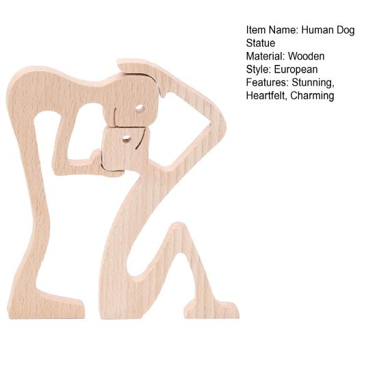 Hand Carved Wood Human And Dog Figurine Handmade Wooden Men Women Puppy Statue for Office Home Decor Decorative Sculpture for Dog Lovers