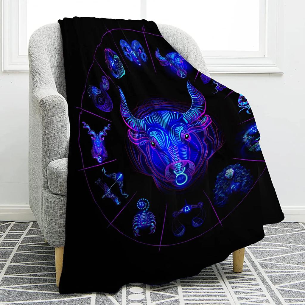Twelve Constellation Flannel Throw Blanket Gifts for Women Kids Girls Decor for Home Bedroom Living Room Soft Cozy Lightweight