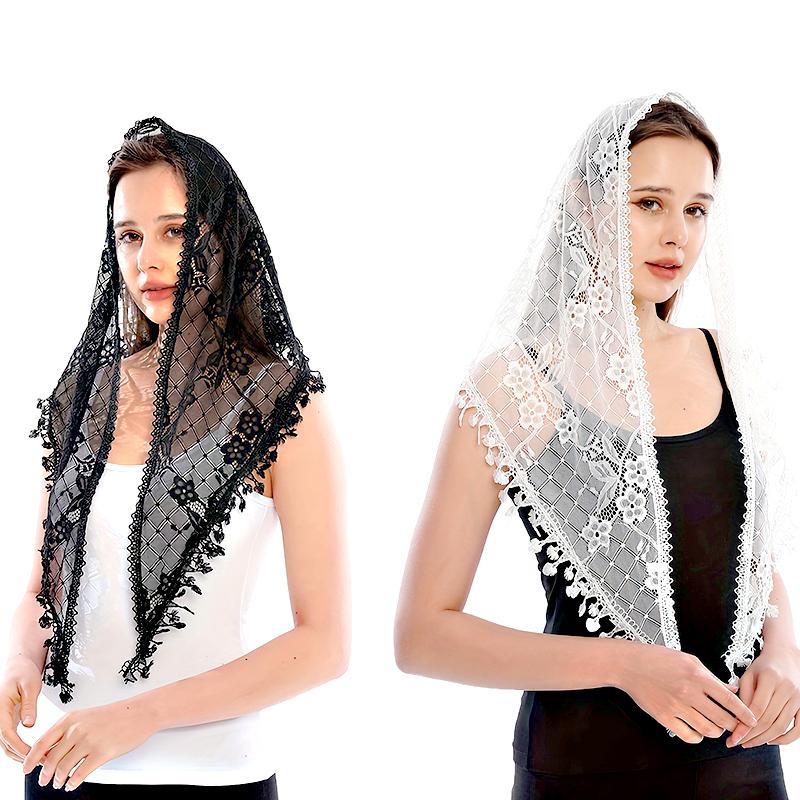 

1 шт. уютный кружевной шарф с кисточками и цветочным принтом, треугольный шарф, шаль, полая вуаль, элегантный дышащий ретро-шарф для новобрачных