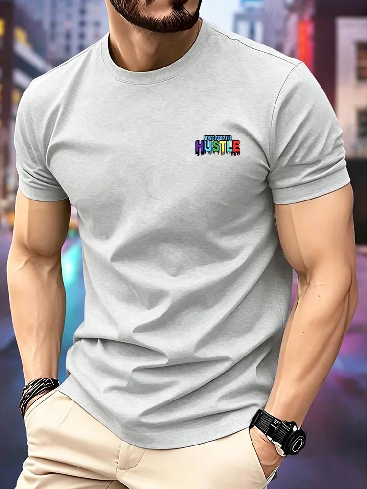 Unisexs Never Stop The Hustle TShirt Color Drip Letter Print ONeck Short Sleeve Casual Hip Hop Streetwear Graphic Tee Tops