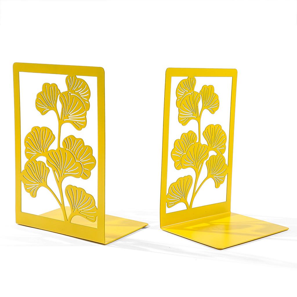 2Pcs Metal Book Ends for Desk and Shelf Hollow Ginkgo Leaf Bookends Heavy Duty Bookends Book Support 9x12x17cm