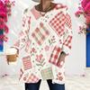 Women Plus Size Round Neck Long Sleeve Floral Plaid Printed Loose T Shirt With Pockets