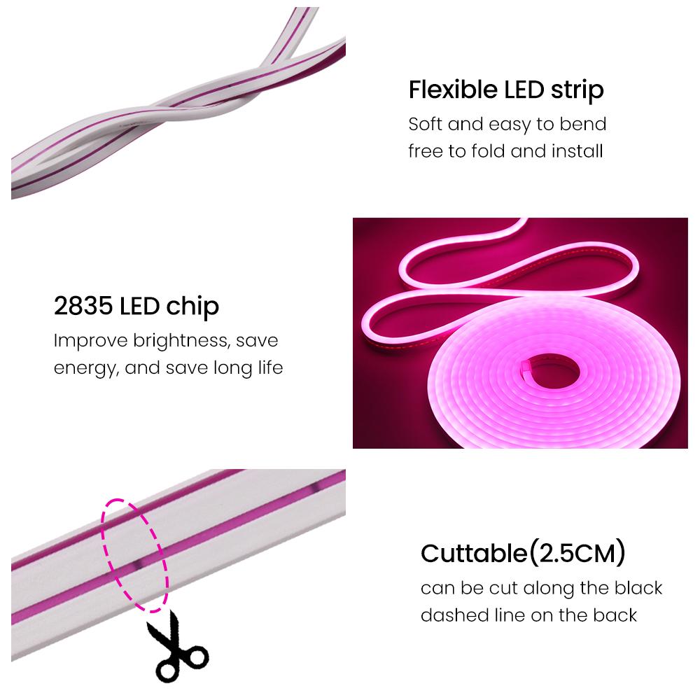 1M 5M Neon Strip 12V 2835 120Leds/M Flexible LED Strip Light Waterproof Outdoor Rope Light Blue/Warm/Pink/White/Red/Yellow/Green