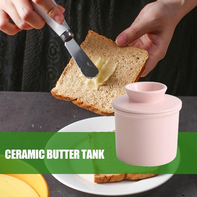 butter jar with lid Ceramic Butter Dish Handmade Big Capacity Butter Keeper Household use Cylindrical cheese butter Sealed can