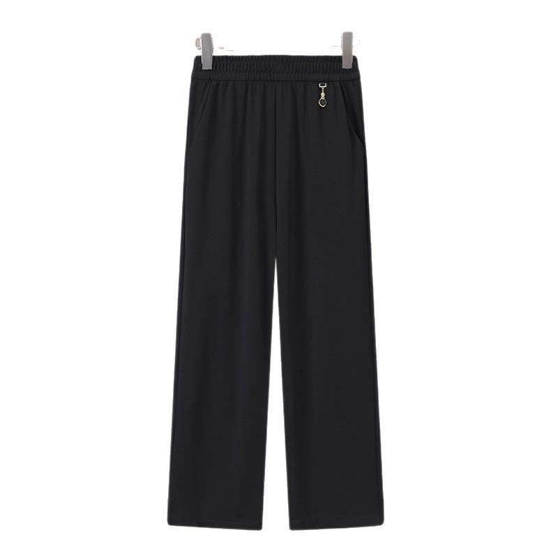 High-Waisted Tencel Pants for Middle-Aged and Elderly Women - Loose Fit, Slimming, Elastic Waistband, Casual Straight-Leg.