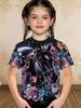 Children's clothing, girls' short-sleeved T-shirts, boys' casual retro horse print children's summer clothing, girls' tops, round neck T-shirts