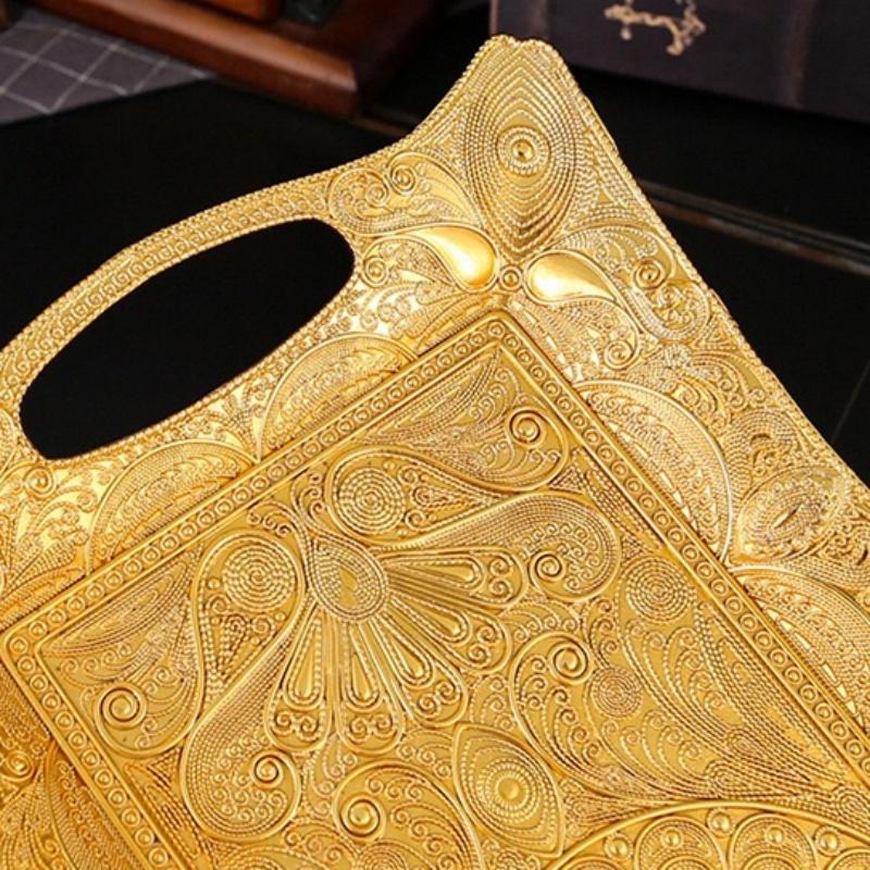 Exquisite European Metal Tray With Ear Flat Rectangular Plate Palace Golden Peacock Design For Home Decor