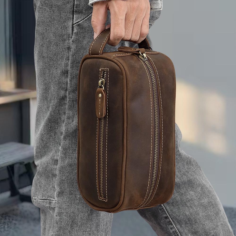 Men's Genuine Leather Clutch & Wash Bag - High-End Retro Design