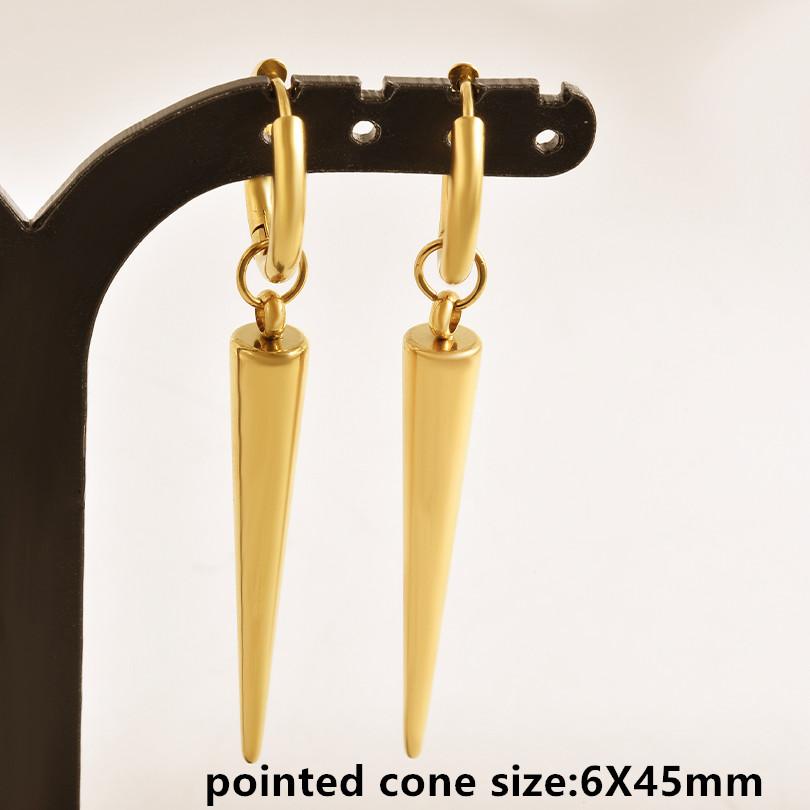 Nicht verblassend Unterschiedliche Länge Spitzkegel Hängeohrringe Edelstahl Runde Creolen für Damen Herren Schmuck Ohrpiercing Geschenk