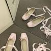 Fashion Women Flats Bow Marie Janes Shoes  New Lolita Dress Square Toe Shoes Designer Walking Sandals Female Elegant Zapatos