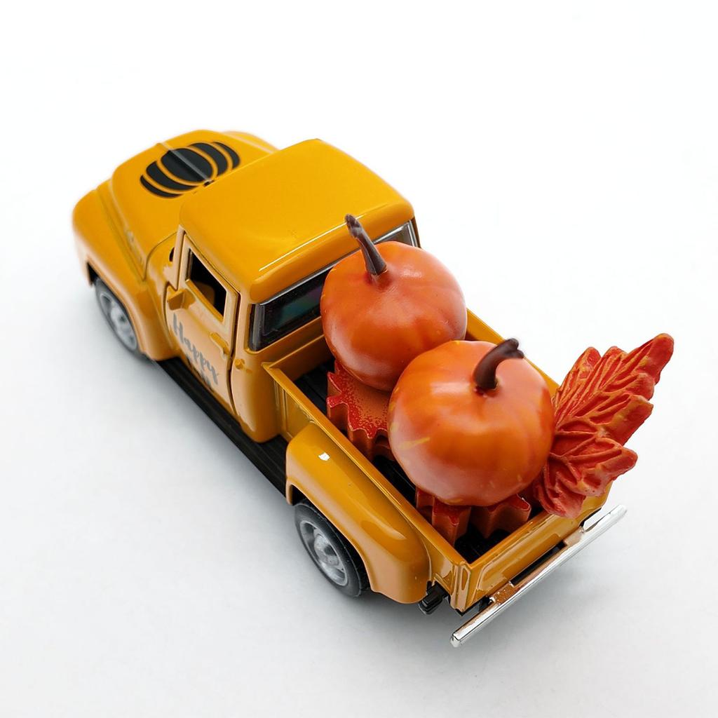 Vintage Metal Pickup Truck Model With Pumpkin Maples Leaf Ornaments Autumn Harvest Thanksgiving Decors For Tiered Tray