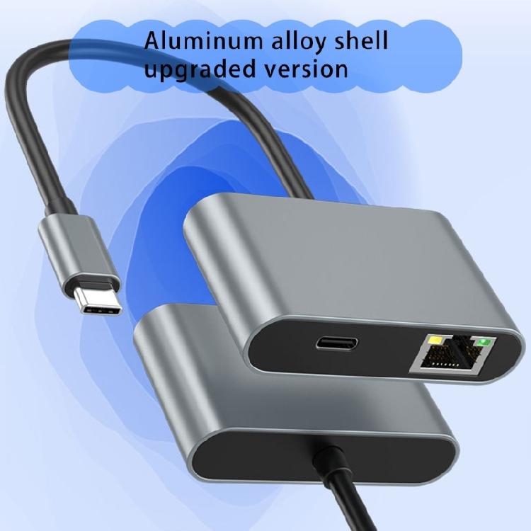Lightweight Ethernet Converter USB C to RJ45 Adapter with Gigabit Speed and Double USB Port Wide Use PD60W Charging