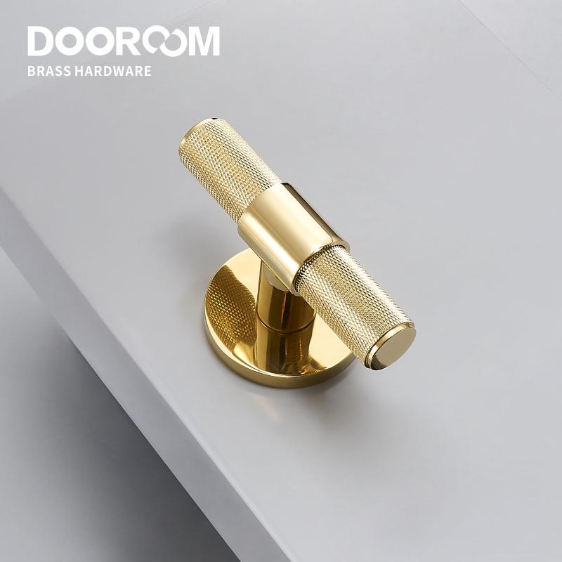 Dooroom Brass Door Lever Set Modern Knurled T-bar Interior Bedroom Bathroom Double Wood Door Lock Set Dummy Knob Hidden Door